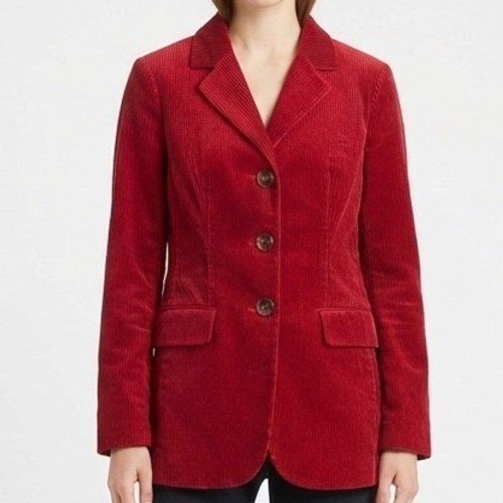 J. Jill Corduroy Blazer Womens Small Petite Red Cotton Jacket Career Classic